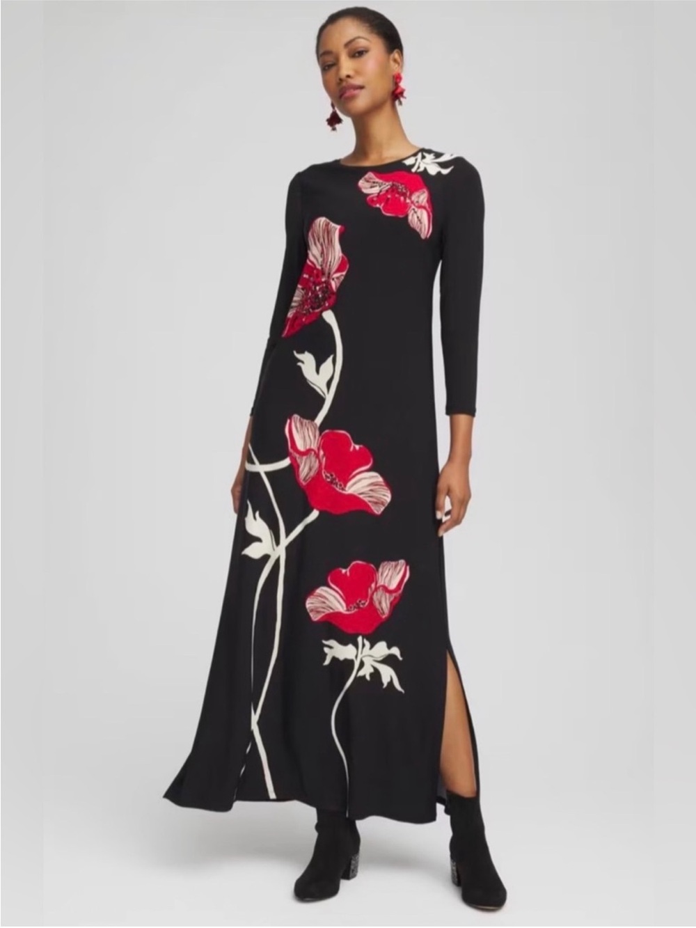 Chico's Black Embellished Floral Maxi Dress